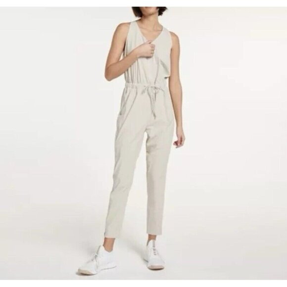 FLX Pants - FLX Woven Active Jumpsuit Racerback Ivory Medium Stretch Activewear 9733